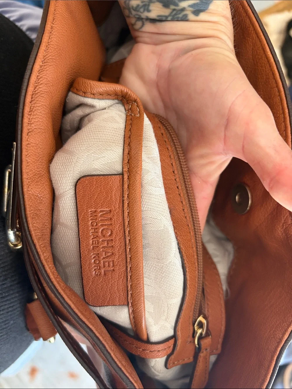 Michael Kors Cognac Leather Shoulder Tote with Gold Hardware